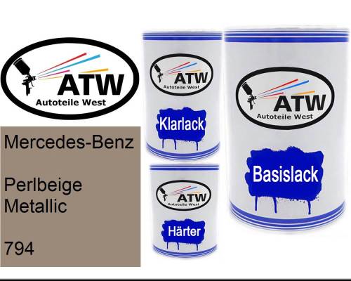 Mercedes-Benz, Perlbeige Metallic, 794: 500ml Lackdose + 500ml Klarlack + 250ml Härter - Set, von ATW Autoteile West.